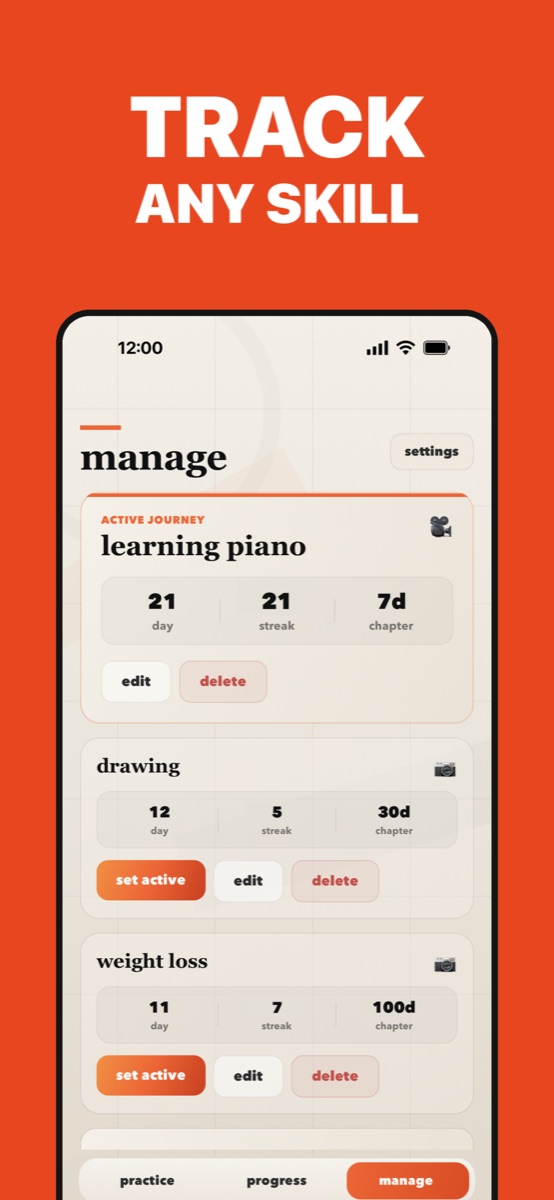 Hone App Store screenshot: Track any skill — manage journeys
