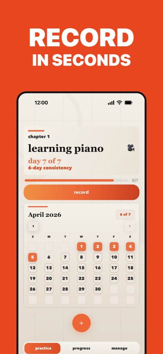 Hone App Store screenshot: Record in seconds — daily calendar